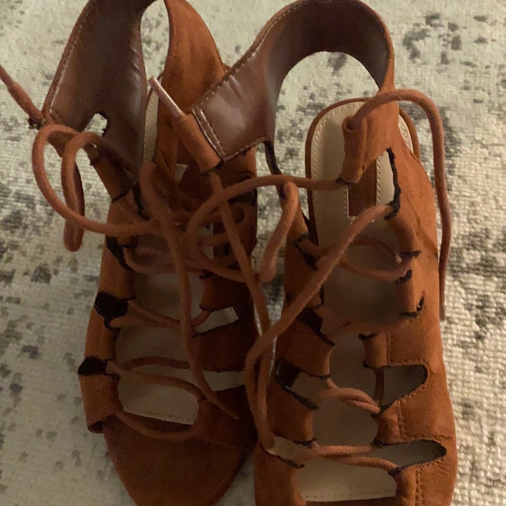 rust suede sandals with laces